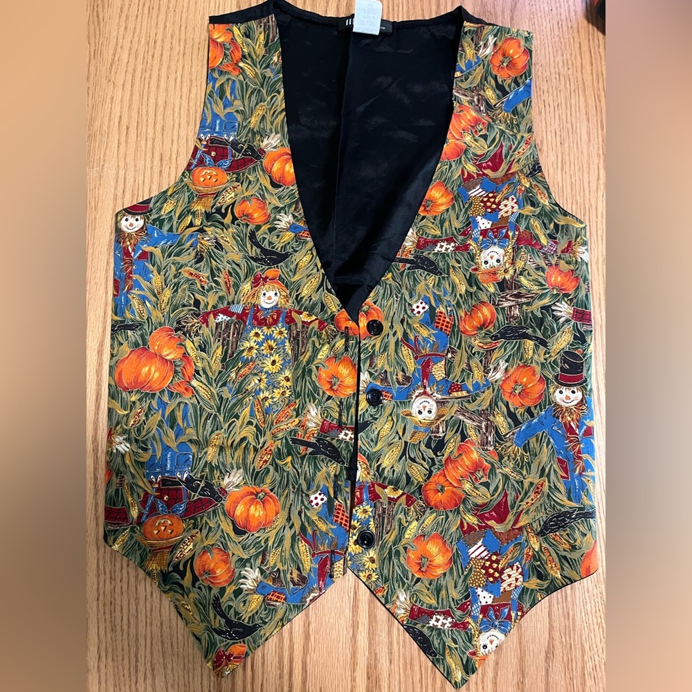 Vintage 111 Main Pumpkin Scarecrow Crow Corn Vest Women’s S/M Button Up